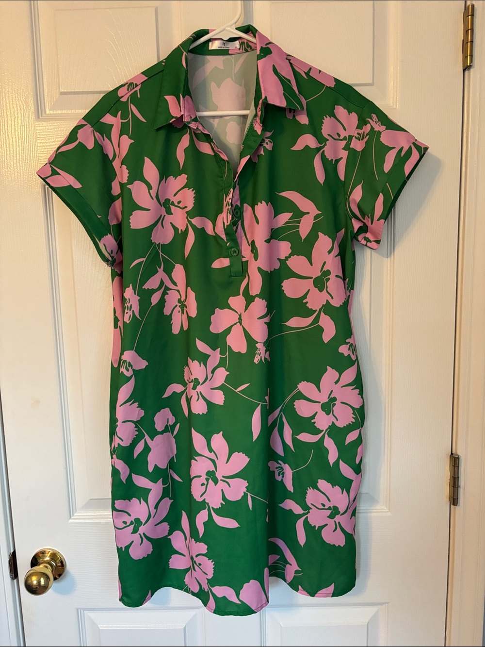 Green Dress with Pink Floral Print